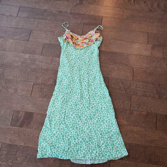 RIXO by Target Slip Dress Womes Small Green Leopard Print Sleeveless Ruffle Trim - Picture 1 of 10